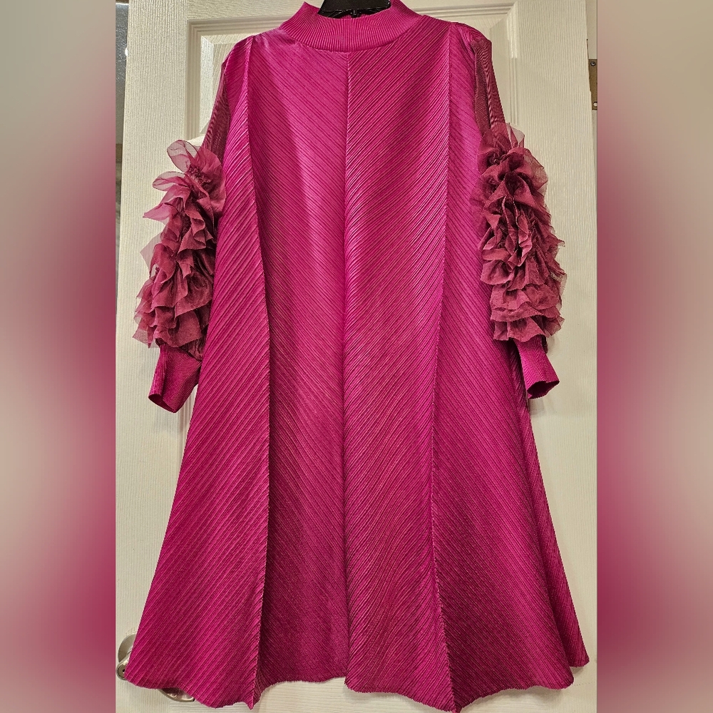 Elegant Pink Ruffle Sleeve Dress